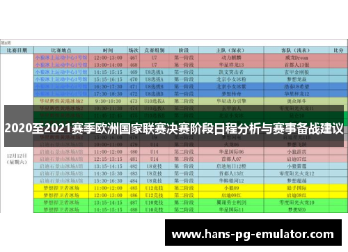 2020至2021赛季欧洲国家联赛决赛阶段日程分析与赛事备战建议